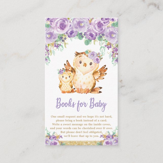 Carte D'accompagnement Baby shower de Chouette Florale violette Apportez  (Devant)