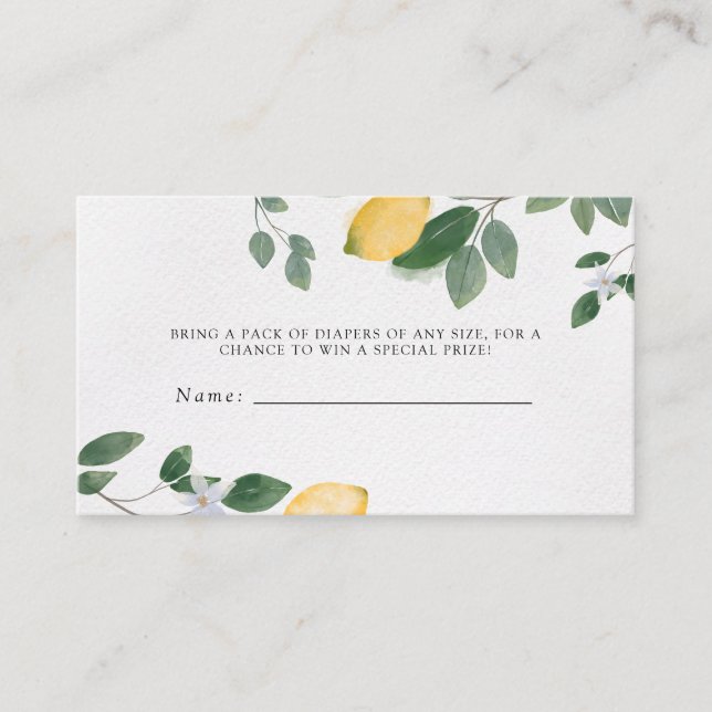 Carte D'accompagnement Baby shower de citron botanique Raffin de couche (Devant)