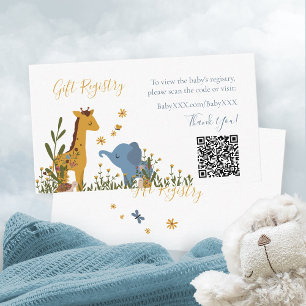 Carte D'accompagnement Baby shower de code QR des animaux mignons du regi