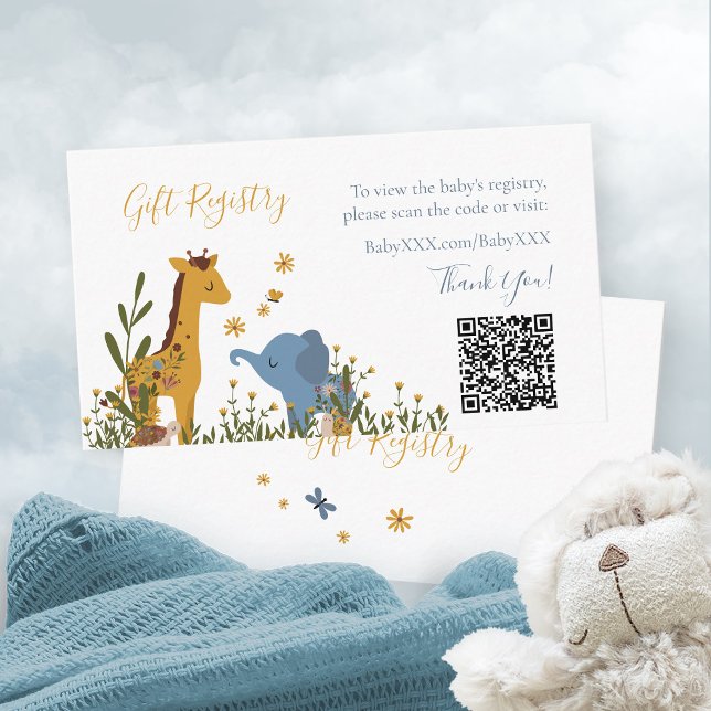 Carte D'accompagnement Baby shower de code QR des animaux mignons du regi (Baby Shower Gift Registry Wild Animals QR Code Enclosure Card ©Susanne Sachers - Sunny Mind Design )