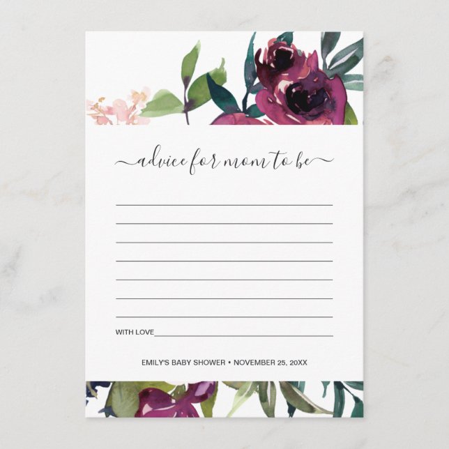 CARTE D'ACCOMPAGNEMENT BABY SHOWER DE CONSEILS FLORAUX BRILLANT BURGUNDY (Devant)