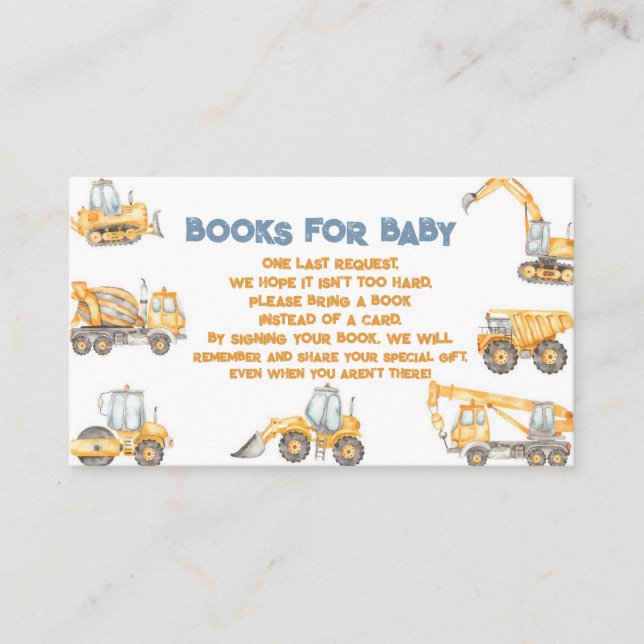 Carte D'accompagnement Baby shower de construction Truck Party (Devant)