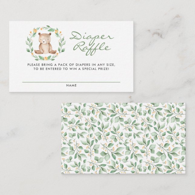 Carte D'accompagnement Baby shower de couche de  de l'ours bébé Raffle (Devant / Derrière)