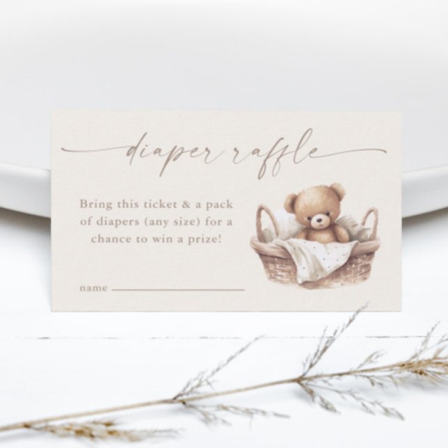 Carte D'accompagnement Baby shower de couche Neutral Boho Teddy Bear Raff (Gender Neutral Teddy Bear Boho Baby Shower Diaper Raffle Enclosure Cards.)