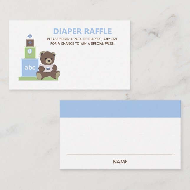 Carte D'accompagnement Baby shower de couches bleu et vert Teddy Bear (Devant / Derrière)
