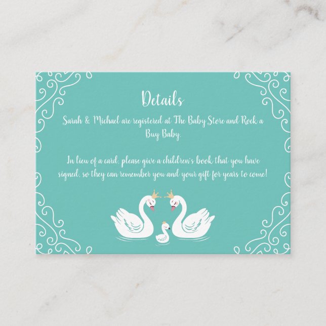 Carte D'accompagnement Baby shower de cygne (Devant)