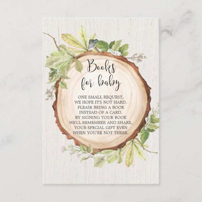 Carte D'accompagnement Baby shower de demande de livre rustique, réserver (Devant)