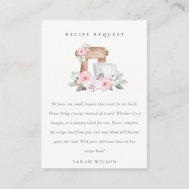 Carte D'accompagnement Baby shower de demande de recette florale Blush Ca (Devant)