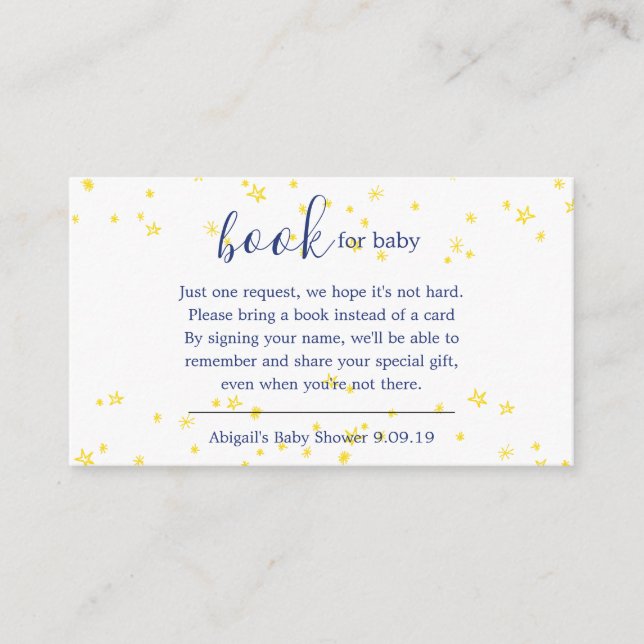 Carte D'accompagnement Baby shower de demande de réservation Blue Twinkle (Devant)