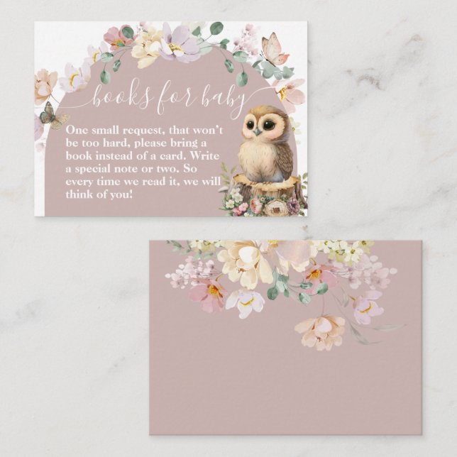 Carte D'accompagnement Baby shower de fille fleur sauvage animal de bois (Devant / Derrière)