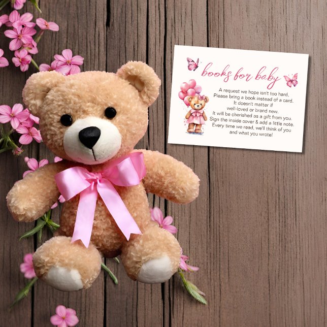 Carte D'accompagnement Baby shower de fille papillon rose de l'ours en pe (Créateur téléchargé)