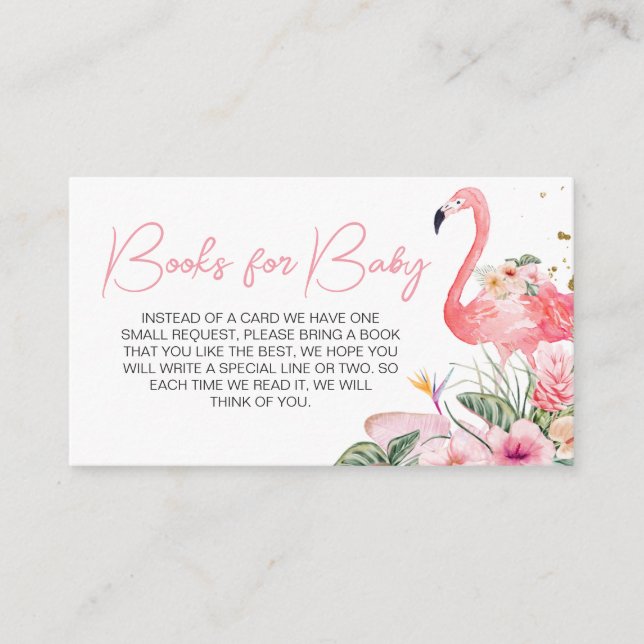 Carte D'accompagnement Baby shower de Flamant rose tropical Livres pour b (Devant)