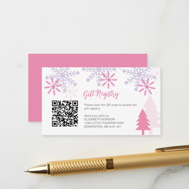 Carte D'accompagnement Baby shower de flocon de neige - Registre des cade (Devant/Arrière en situation)