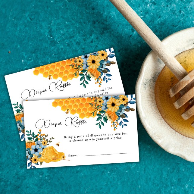 Carte D'accompagnement Baby shower de jachère florale de miel moderne (Modern Honey Bee Floral Diaper Raffle Baby Shower Enclosure Card)