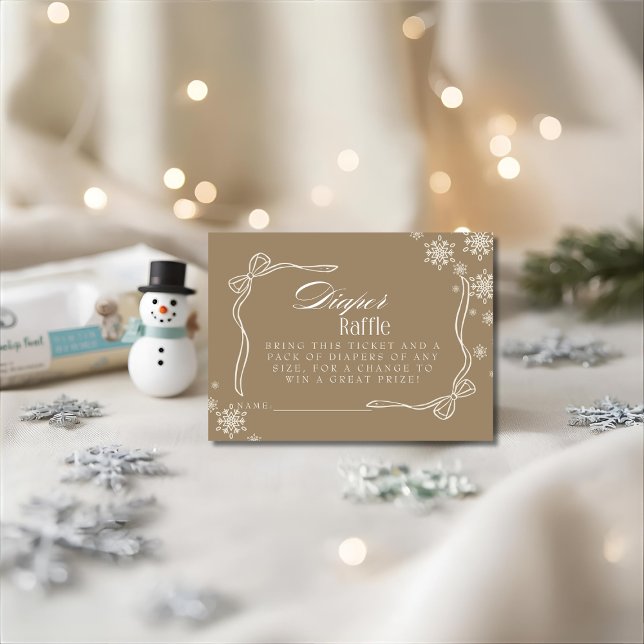 Carte D'accompagnement Baby shower de jauge à couches Brown d'hiver (Winter Brown Diaper Raffle Baby Shower Enclosure Card)