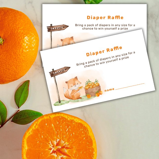 Carte D'accompagnement Baby shower de jauge de la ferme Woodland Fox Citr (Woodland Fox Citrus Farm Diaper Raffle Baby Shower Enclosure Card)