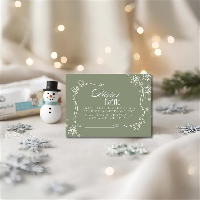 Carte D'accompagnement Baby shower de la chair verte d'hiver (Winter Green Diaper Raffle Baby Shower Enclosure Card)