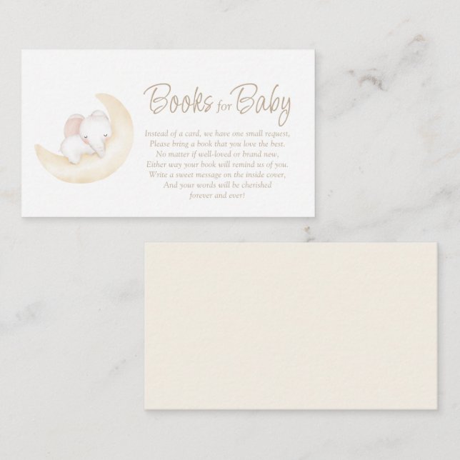 Carte D'accompagnement Baby shower de lune d'éléphant neutre Livres pour  (Devant / Derrière)