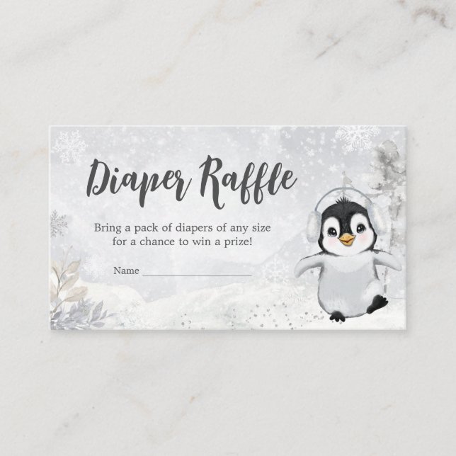 Carte D'accompagnement Baby shower de manchot d'hiver Raffin de couche (Devant)