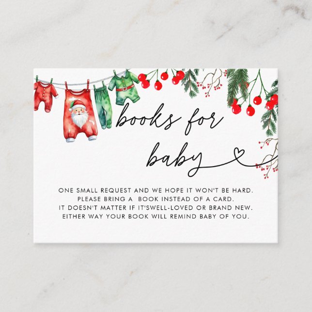 Carte D'accompagnement Baby shower de Noël Floral moderne Livres pour béb (Devant)