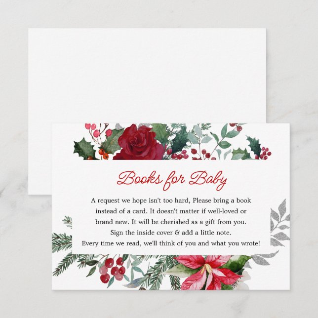 Carte D'accompagnement Baby shower de Noël Red Poinsettia Demande de rése (Devant / Derrière)