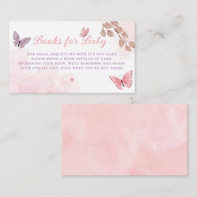 Carte D'accompagnement Baby shower de papillon d'aquarelle Livres pour bé (Devant / Derrière)