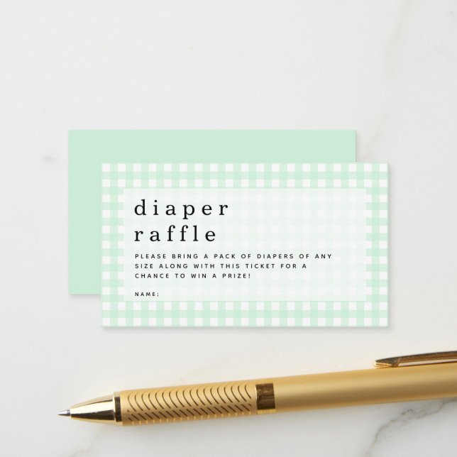 Carte D'accompagnement Baby shower de pique-nique En vichy Déchets Vert (Devant/Arrière en situation)