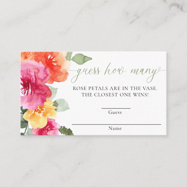 Carte D'accompagnement Baby shower de pivoine rose orange devinez combien (Devant)
