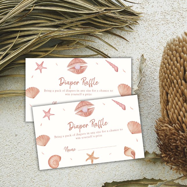 Carte D'accompagnement Baby shower de Rafle Neutral Seashell Pearl (Neutral Seashell Pearl Diaper Rafle Baby Shower Enclosure Card)