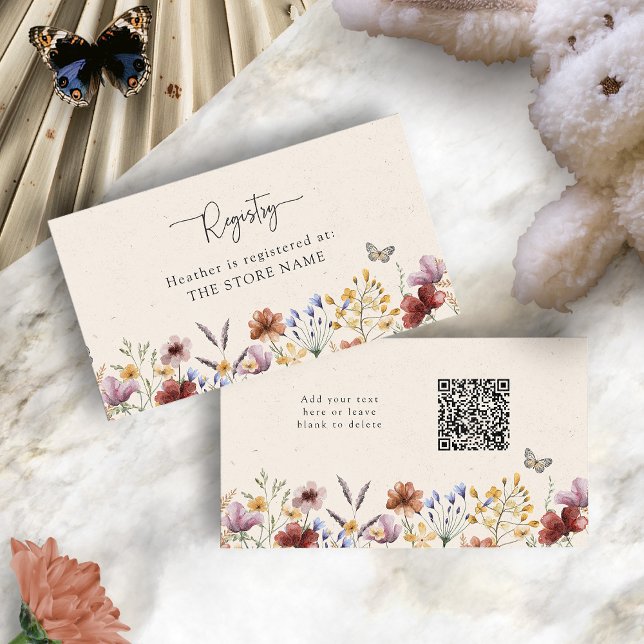 Carte D'accompagnement Baby shower de registre Fleur sauvage Boho (Boho Wildflowers Registry Baby Shower Enclosure Card with QR Code by Painted Paperie
)