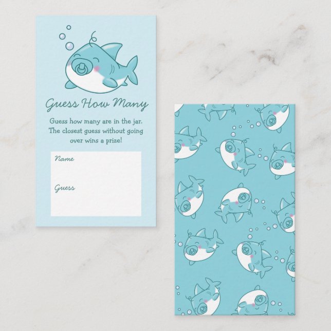Carte D'accompagnement Baby shower de requin mignon Kawaii Blue Devine Co (Devant / Derrière)