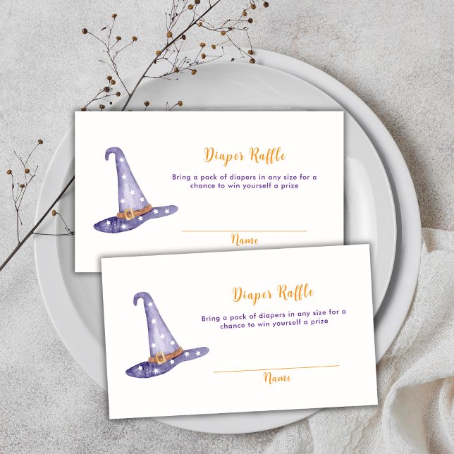 Carte D'accompagnement Baby shower de rousseur Casquette de sorcière Star (Star Boo Witch Hat Diaper Raffle Baby Shower Enclosure Card)