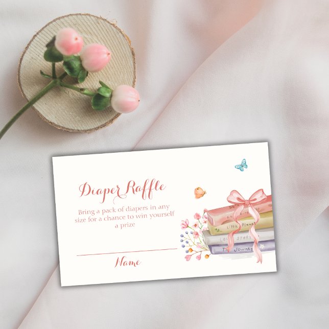 Carte D'accompagnement Baby shower de rousseur doux et élégant à la chair (Sweet Elegant Floral Bow Diaper Raffle Baby Shower Enclosure Card)