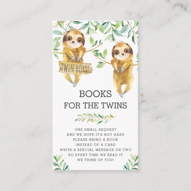 Carte D'accompagnement Baby shower de Sloth Jumeaux verdoyant Apportez un (Devant)