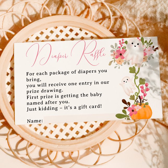 Carte D'accompagnement Baby shower de tombola citrouille fantôme de fleur (Floral ghost pumpkin diaper raffle baby shower enclosure card)