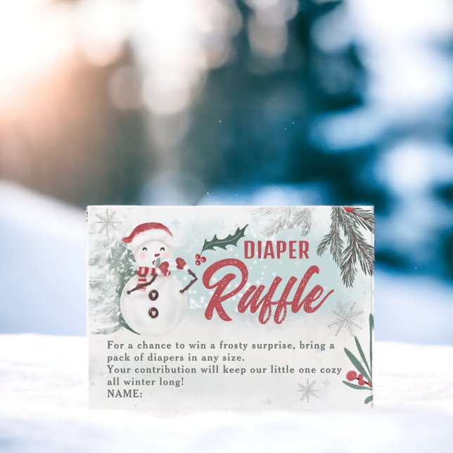Carte D'accompagnement Baby shower de tombola de pin d'hiver (Winter pine snowman cute diaper raffle ticket game baby shower enclosure card)