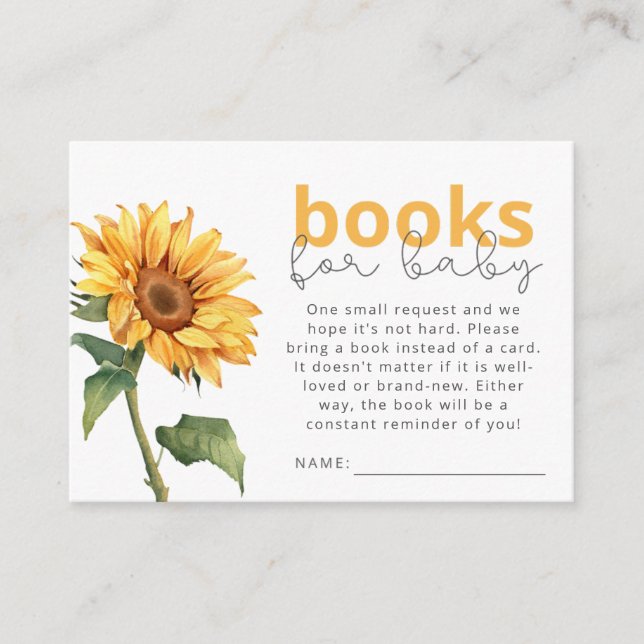 Carte D'accompagnement Baby shower de tournesol Demande de livre genre ne (Devant)