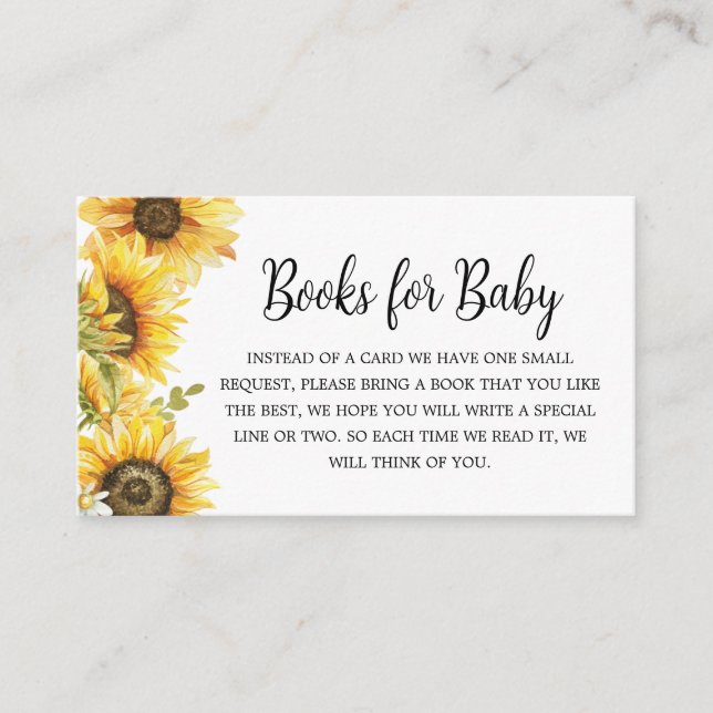 Carte D'accompagnement Baby shower de tournesol Livres pour bébé (Devant)