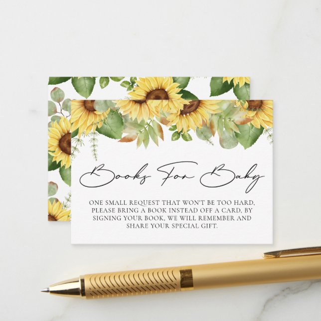 Carte D'accompagnement Baby shower De Tournesol Vert Livres Pour Bébé (Devant/Arrière en situation)
