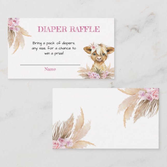 Carte D'accompagnement Baby shower de vache Floral Highland Raffin (Devant / Derrière)