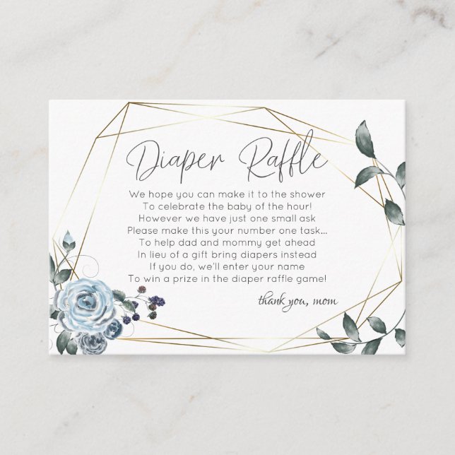 Carte D'accompagnement Baby shower Déchet 2 | Floral bleu Dusty (Devant)