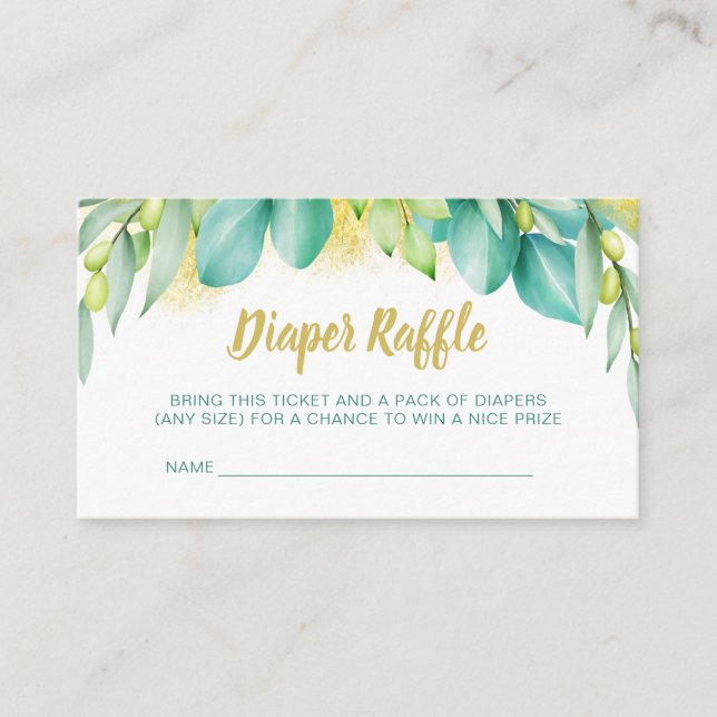 Carte D'accompagnement Baby shower Déchet Raffle Eucalyptus Feuilles Oliv (Devant)