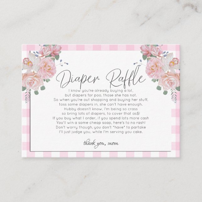 Carte D'accompagnement Baby shower Déchets | Baby shower FUNNY Rose (Devant)
