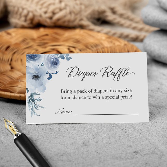 Carte D'accompagnement Baby shower Déchets Raffle Dusty Bleu Floral (Créateur téléchargé)