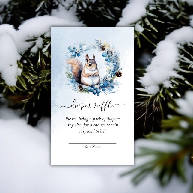 Carte D'accompagnement Baby shower d'écureuil d'hiver Raffin de couche (Winter Squirrel Baby Shower Diaper Raffle Enclosure Card)