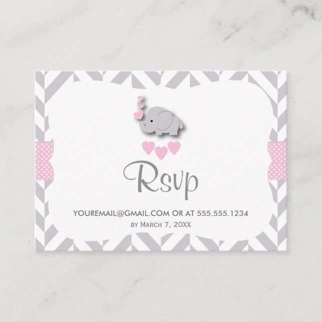 Carte D'accompagnement Baby shower d'éléphant rose et gris - RSVP E-mail (Devant)