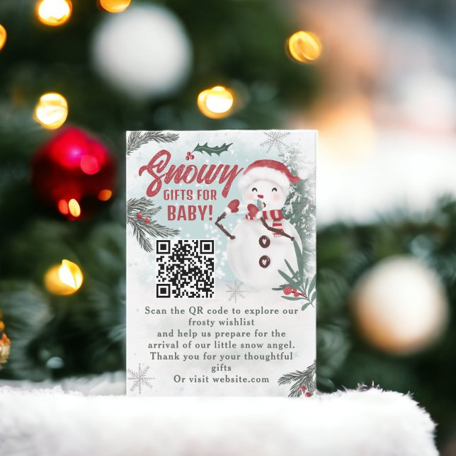 Carte D'accompagnement Baby shower d'enregistrement des neiges de pin ver (Winter green pine snowman registry baby shower enclosure card)