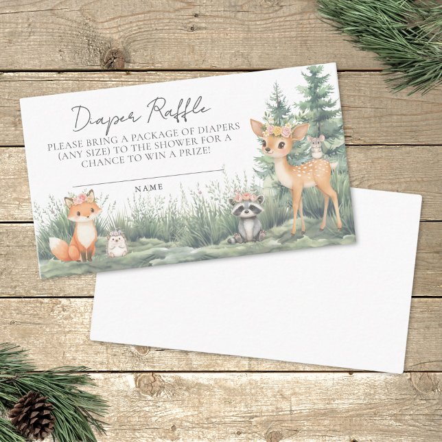 Carte D'accompagnement Baby shower des animaux de la forêt de feuillus (Diaper Raffle Woodland Forest Animals Baby Shower Enclosure Card)
