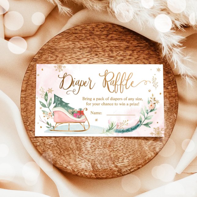 Carte D'accompagnement Baby shower d'hiver Sleigh Cold Pink Diaper Raffin (Créateur téléchargé)