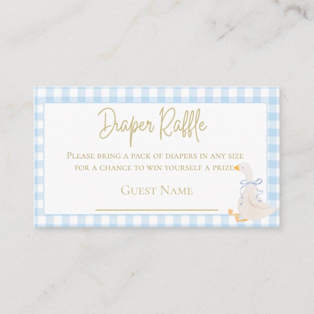Carte D'accompagnement Baby shower d'oie En vichy bleu Raffin (Devant)